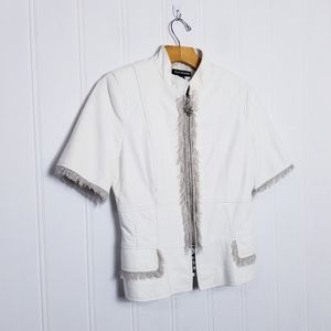 Royal Underground Leather Jacket M Fringe Moto Nikki Sixx Motley Crue Rare White